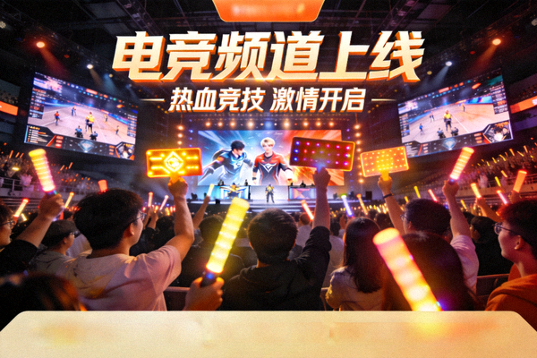 电竞频道上线宣传：电竞比赛现场的观众欢呼场景