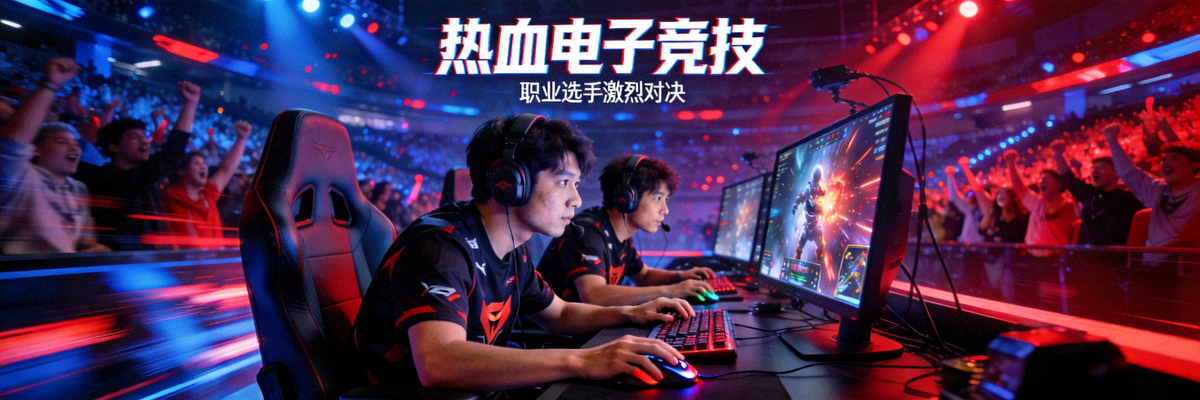 爱游戏AYX体育电竞跨界现场：职业选手在充满科技感的舞台上进行激烈比赛，背景是爱游戏标志