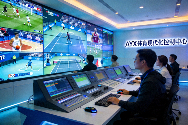 AYX体育现代化控制中心：工作人员在数字大屏前监控全球赛事直播流