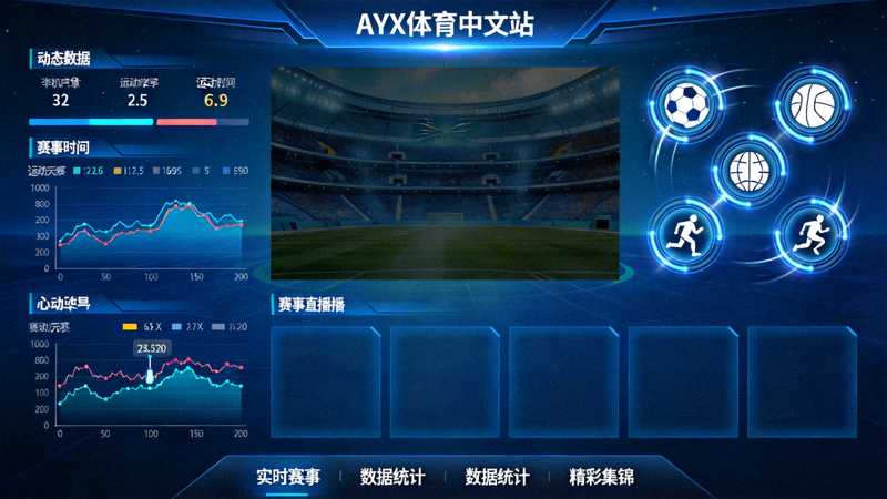 AYX体育中文站现代化科技感界面展示：数据流与运动元素融合的视觉设计