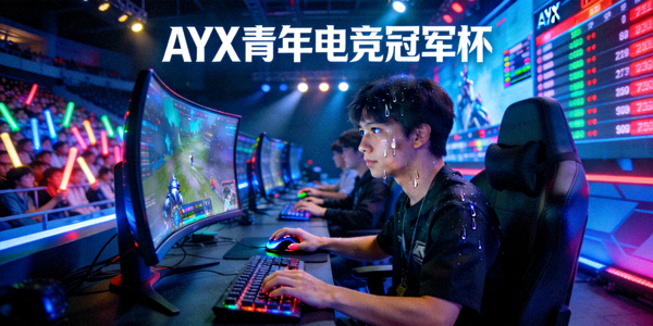 AYX青年电竞冠军杯比赛现场 - 年轻选手在专业设备前专注比赛