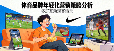体育品牌年轻化营销策略分析文章配图：年轻人在多屏设备前观看体育赛事