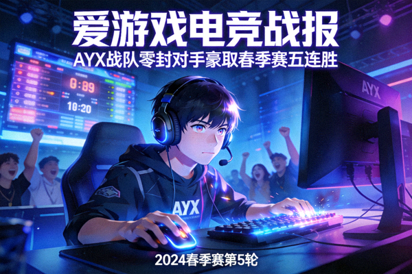爱游戏电竞战报，AYX战队选手在比赛中专注操作，零封对手豪取春季赛五连胜